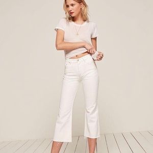 REFORMATION Mid-Crop White Flare Jeans